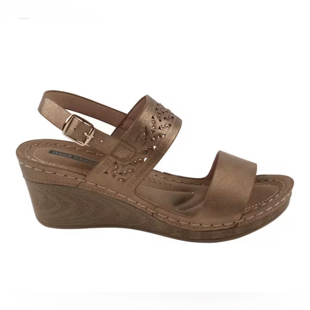 Brown Leather Wedge Sandals with Ankle Strap